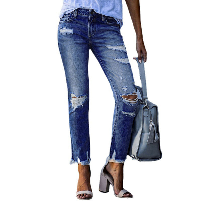 Premium Washed Ripped Tassel Jeans