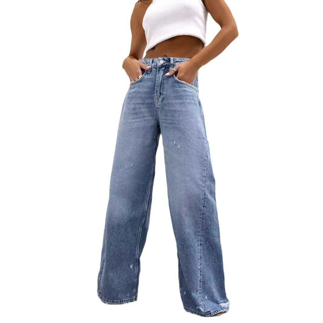 Vintage-Inspired Ripped Wide-Leg Denim
