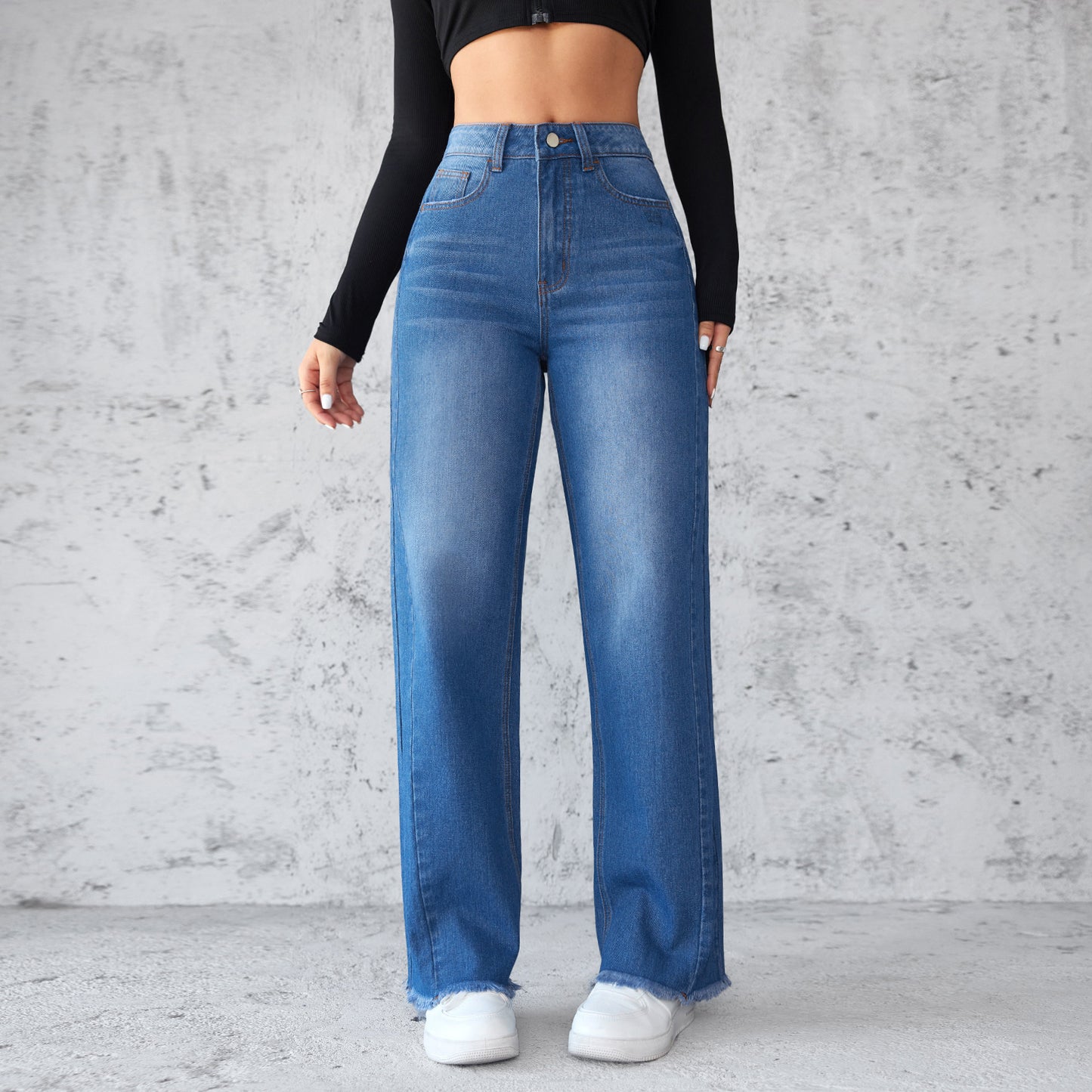 Rigid Straight Wide-Leg Jeans