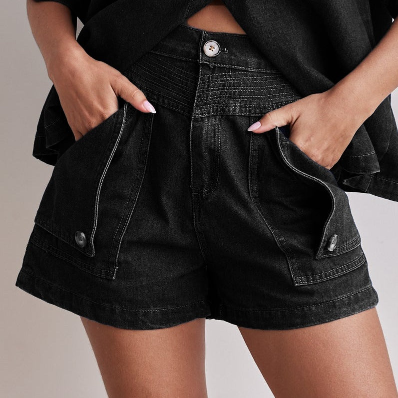 Retro Loose Fit Denim Shirt & Shorts Set