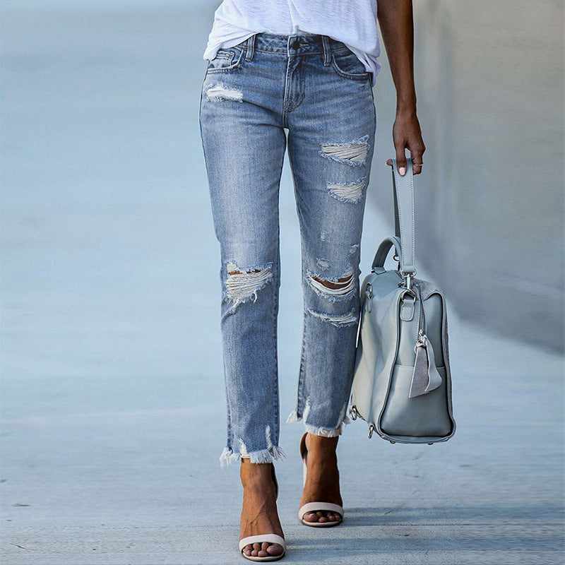 Premium Washed Ripped Tassel Jeans