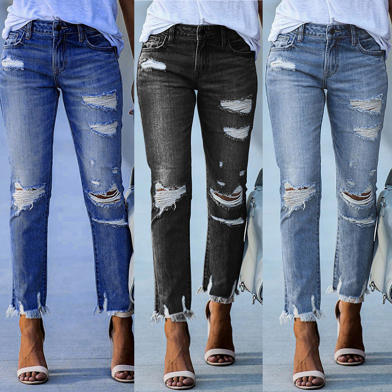 Premium Washed Ripped Tassel Jeans