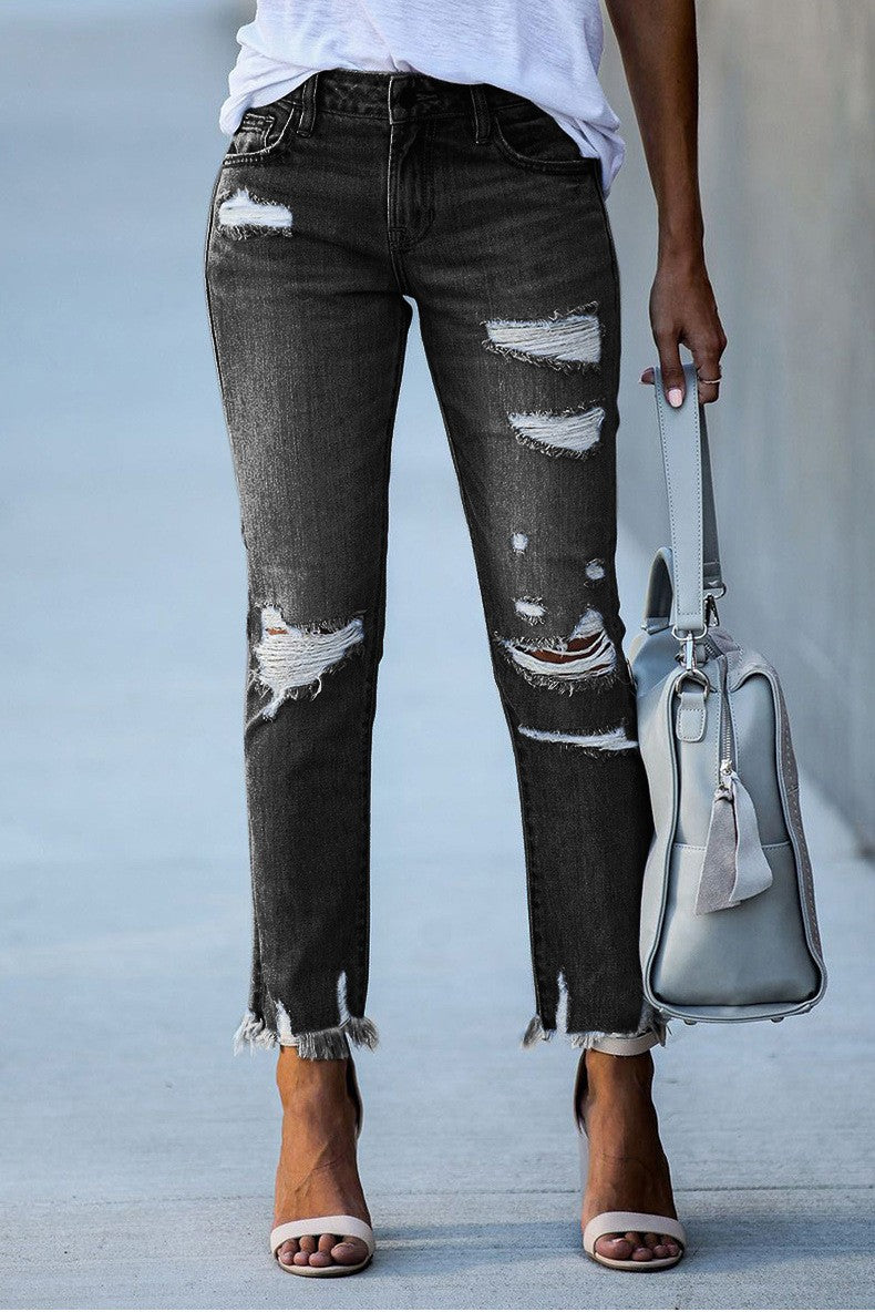 Premium Washed Ripped Tassel Jeans