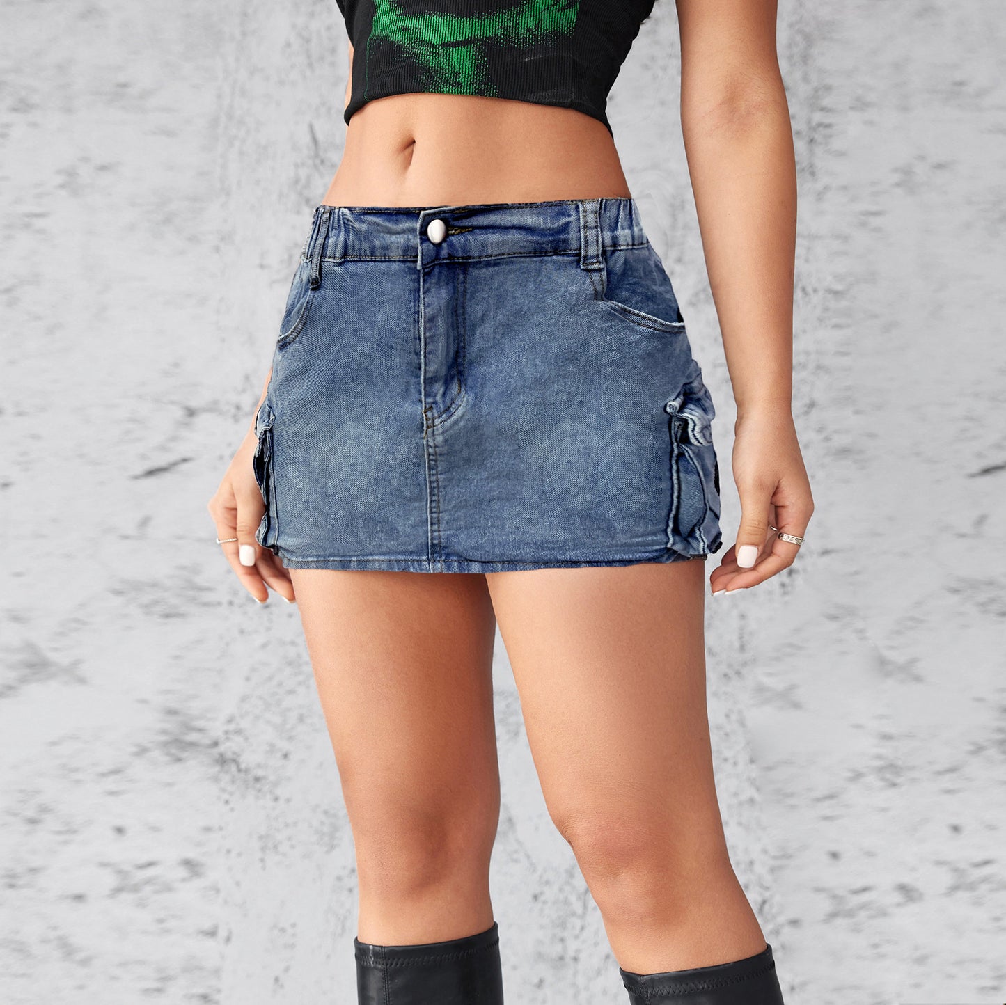 European and American cross-border 2025 new denim skirt women's summer retro stretch slim cargo pocket skirt