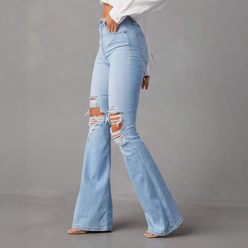 High-Waisted Ripped Bell Bottom Jeans