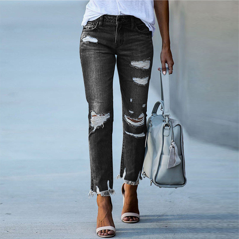Premium Washed Ripped Tassel Jeans