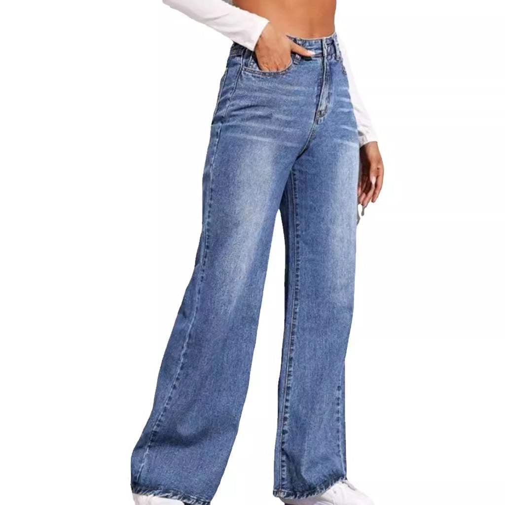 High-Waisted Washed Wide-Leg Jeans