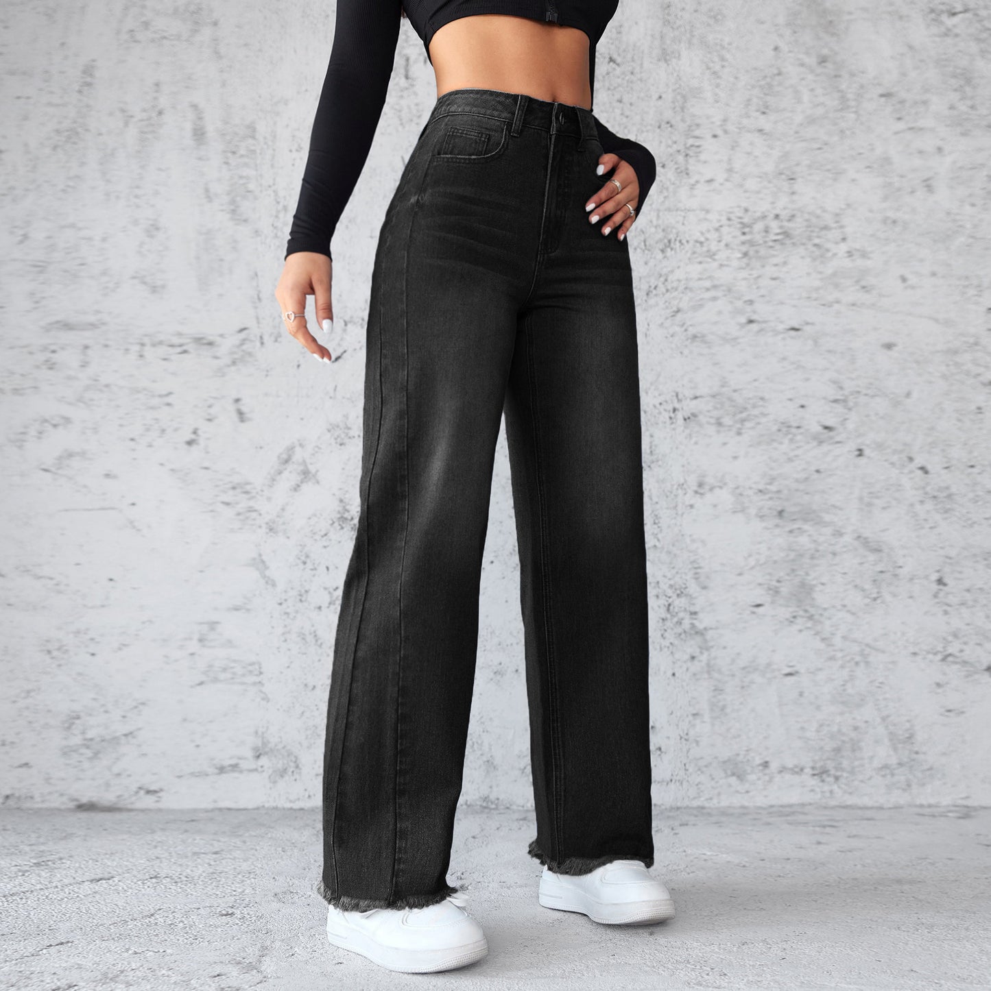 Rigid Straight Wide-Leg Jeans