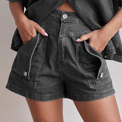 Retro Loose Fit Denim Shirt & Shorts Set