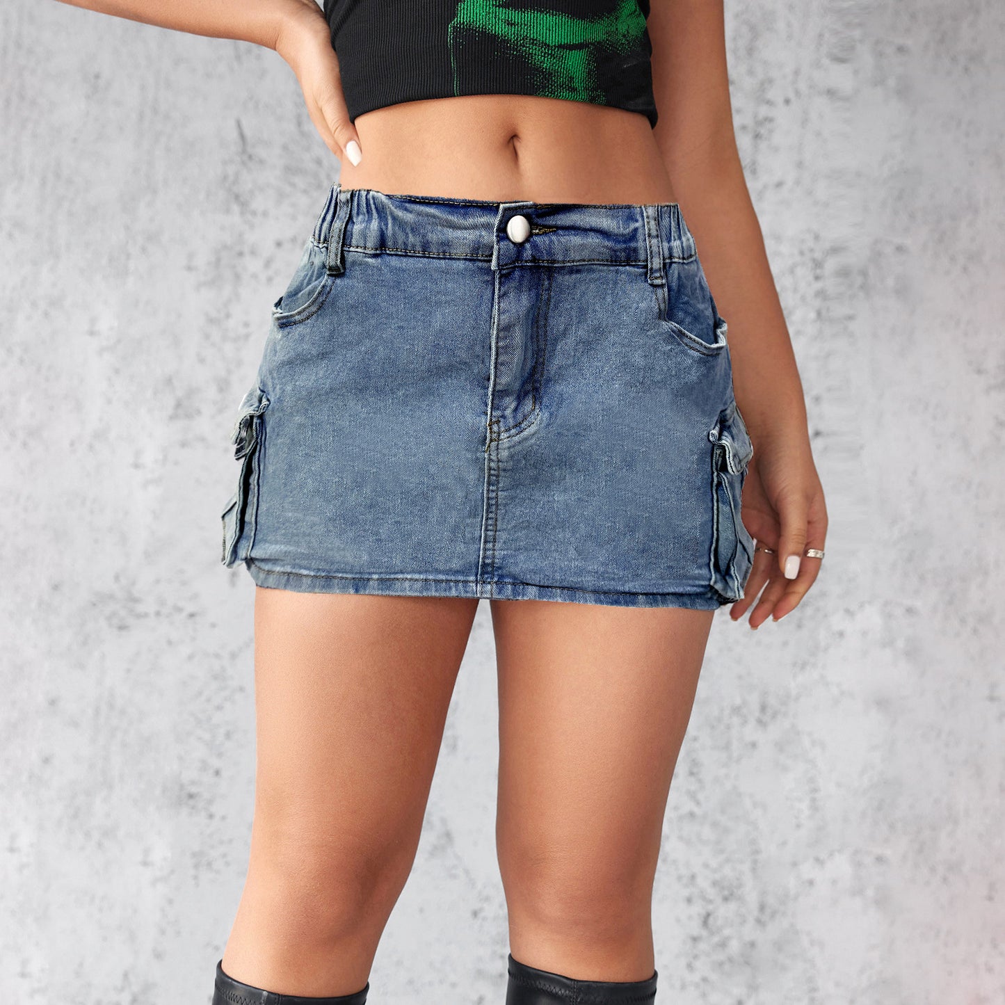 European and American cross-border 2025 new denim skirt women's summer retro stretch slim cargo pocket skirt