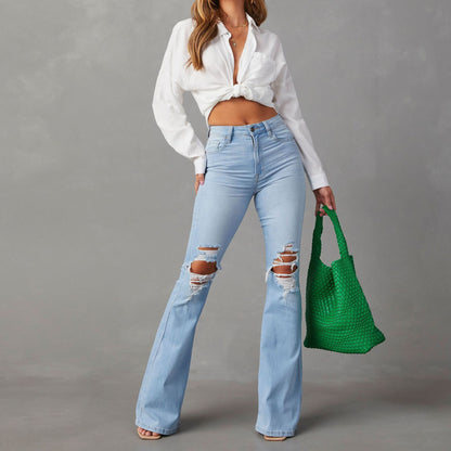 High-Waisted Ripped Bell Bottom Jeans