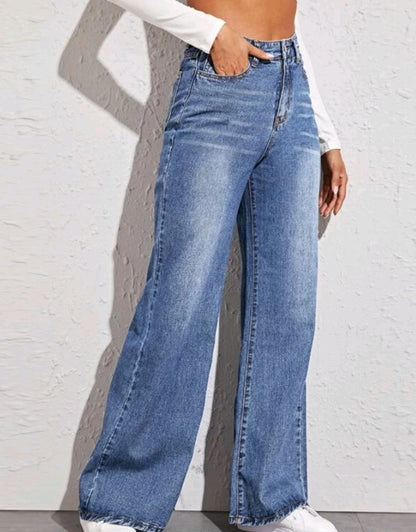 High-Waisted Washed Wide-Leg Jeans