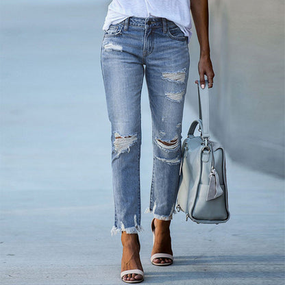 Premium Washed Ripped Tassel Jeans