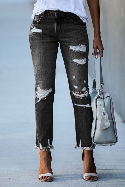 Premium Washed Ripped Tassel Jeans