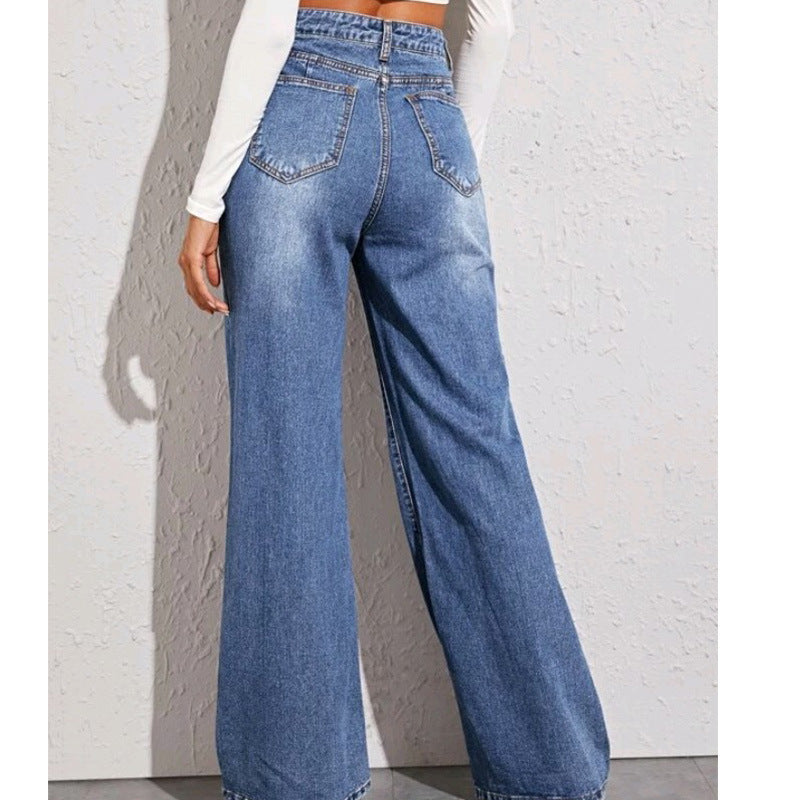 High-Waisted Washed Wide-Leg Jeans