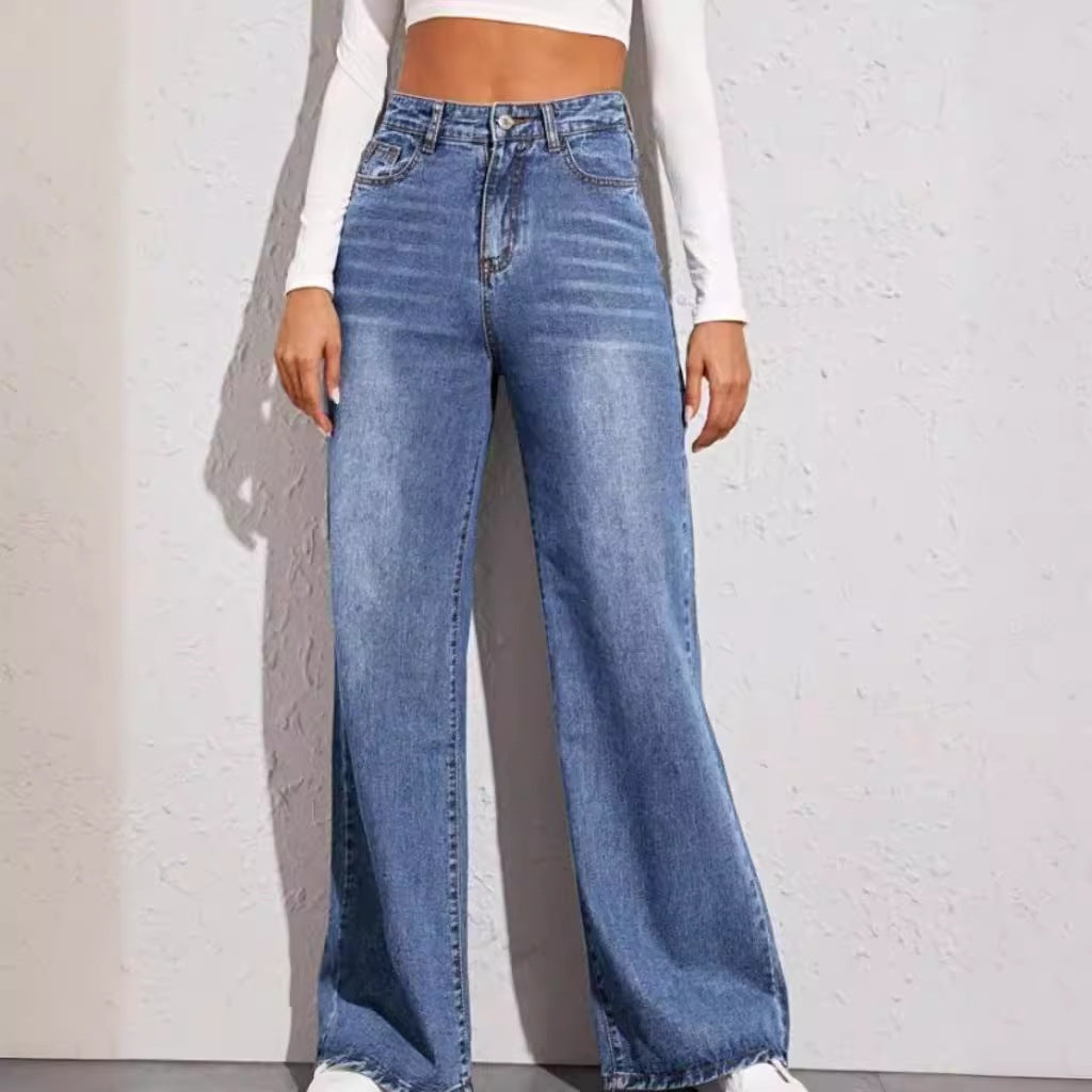 High-Waisted Washed Wide-Leg Jeans