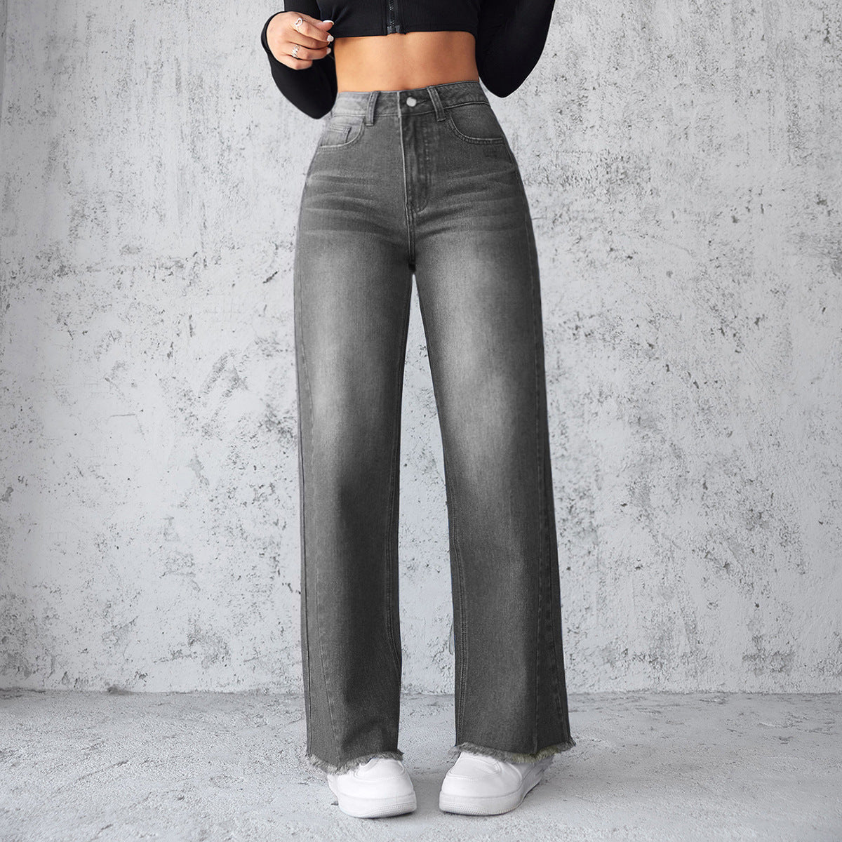 Rigid Straight Wide-Leg Jeans