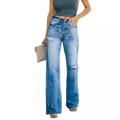 Washed Ripped Wide-Leg Jeans