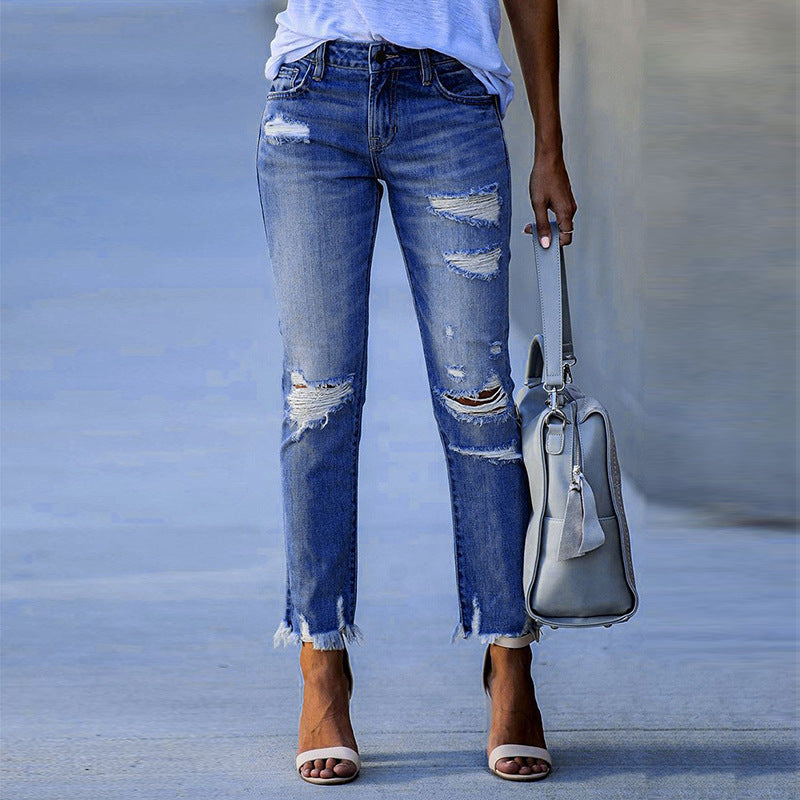 Premium Washed Ripped Tassel Jeans