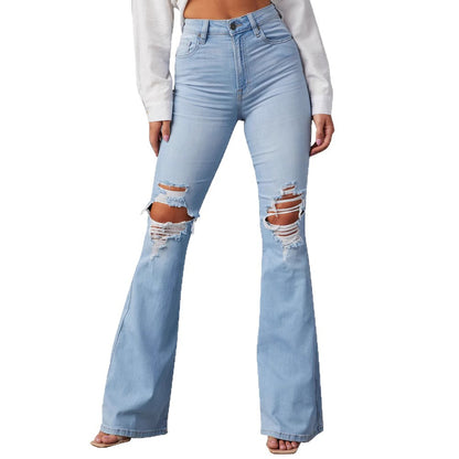 High-Waisted Ripped Bell Bottom Jeans