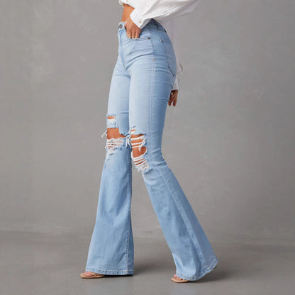 High-Waisted Ripped Bell Bottom Jeans