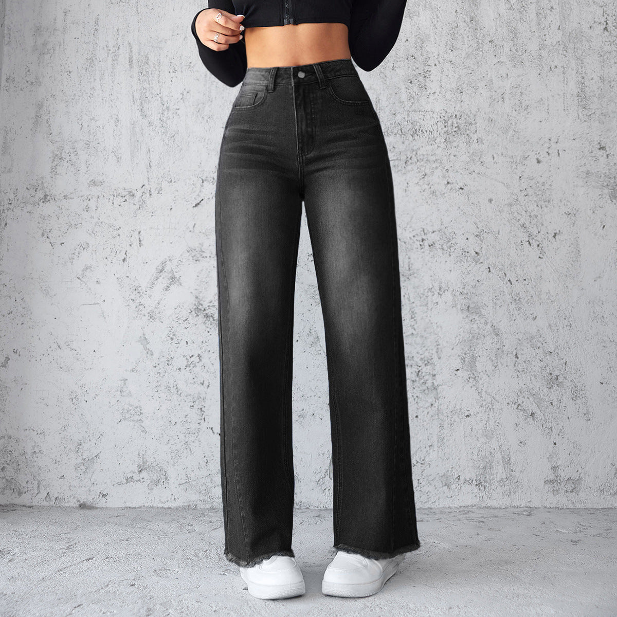 Rigid Straight Wide-Leg Jeans