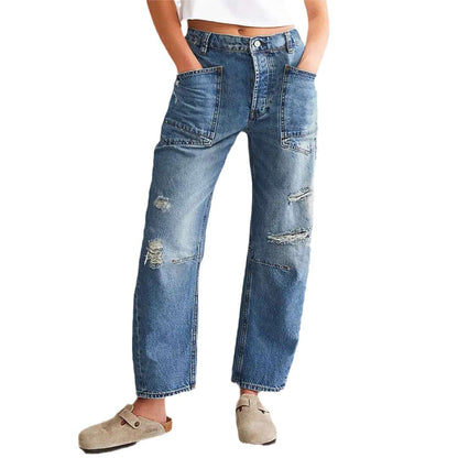 Retro Ripped Loose Straight Jeans