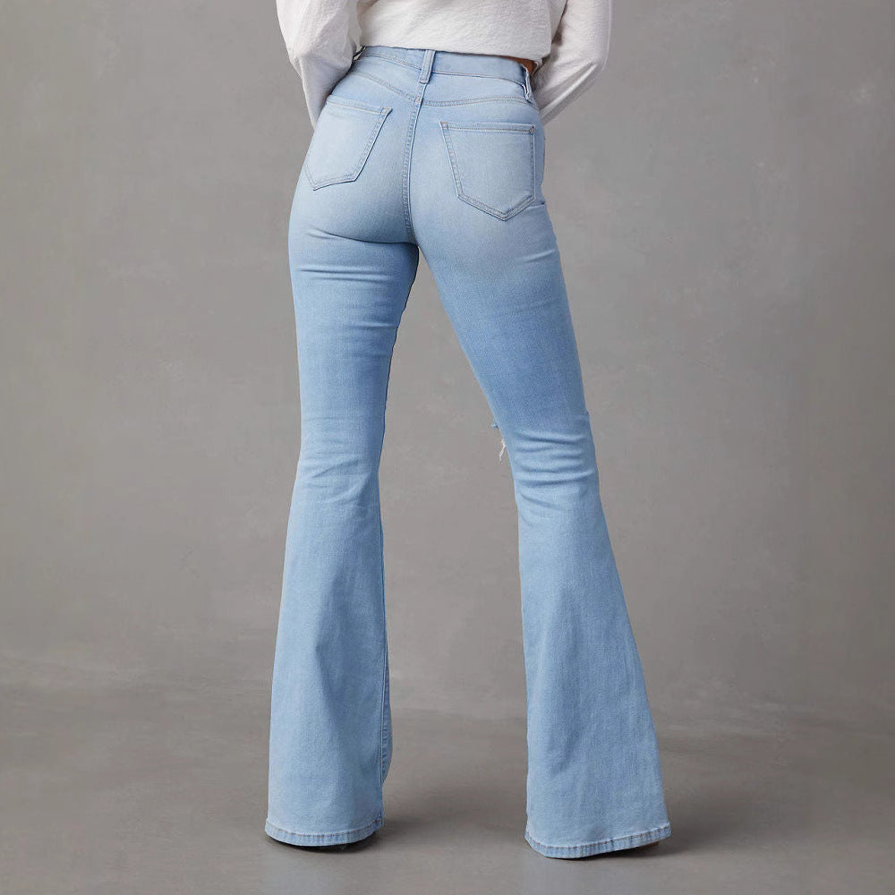 High-Waisted Ripped Bell Bottom Jeans