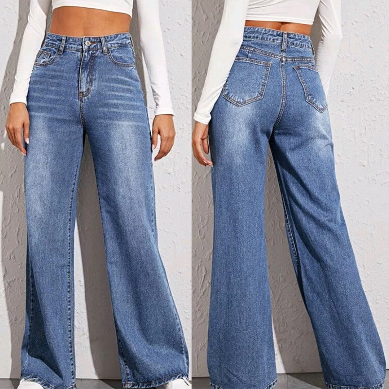 High-Waisted Washed Wide-Leg Jeans