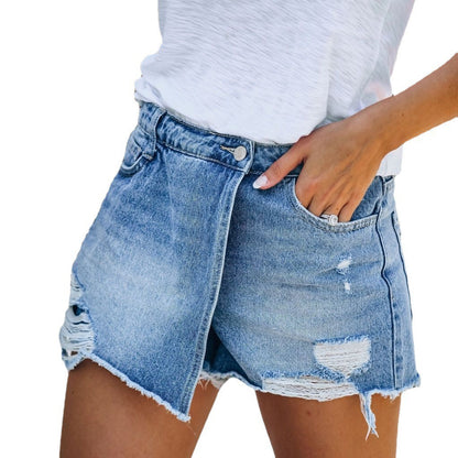 The Light Wash Distressed Denim Shorts
