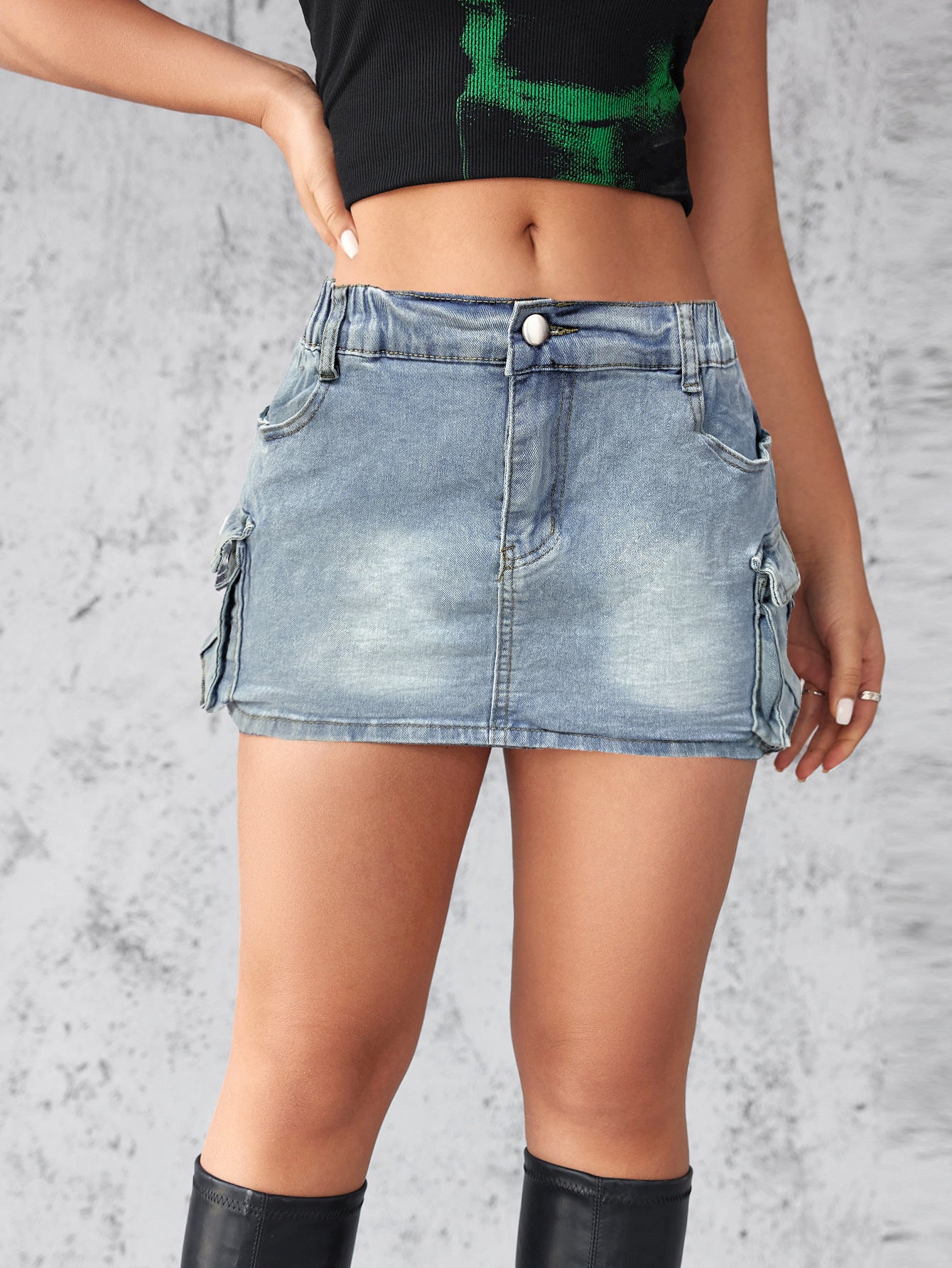 European and American cross-border 2025 new denim skirt women's summer retro stretch slim cargo pocket skirt