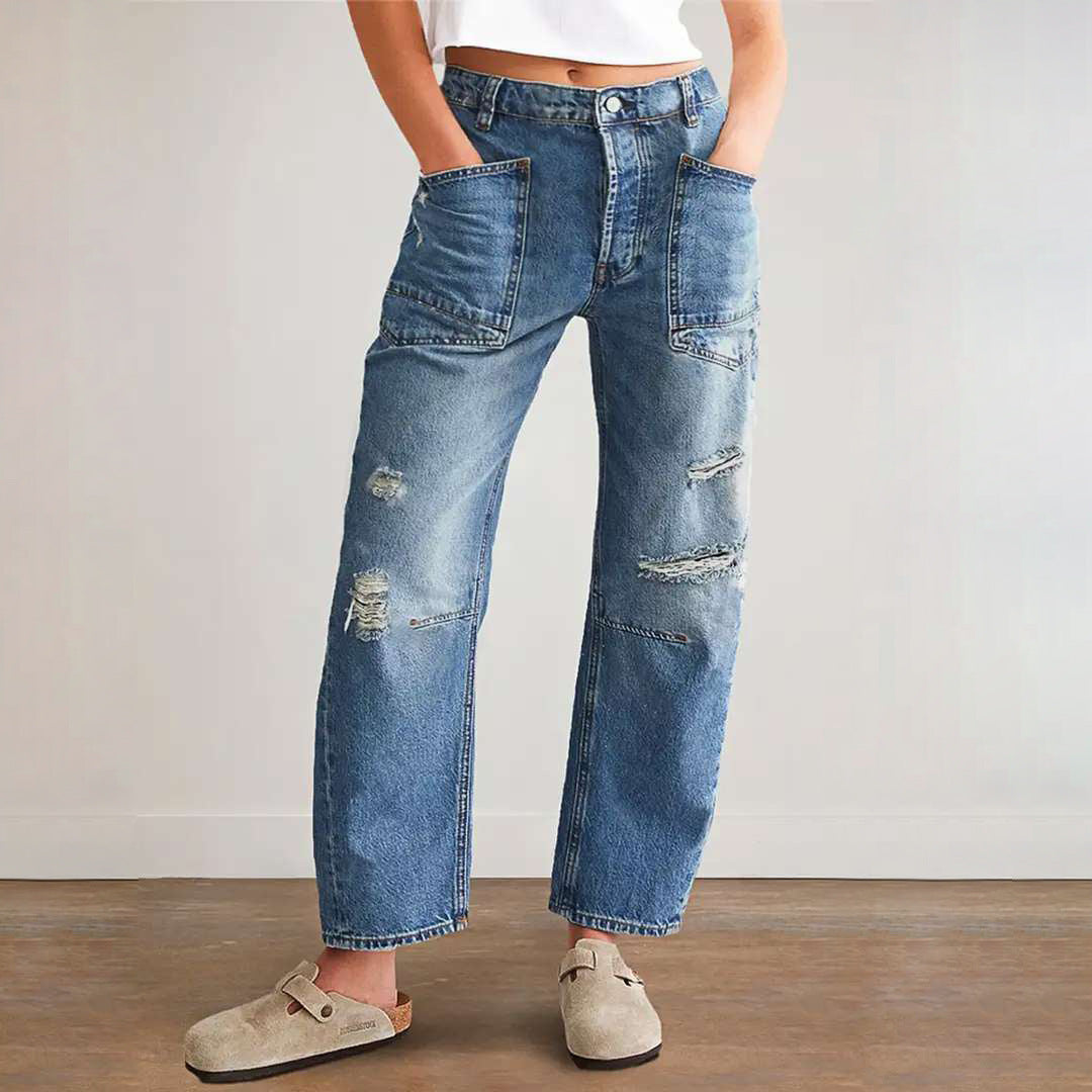 Retro Ripped Loose Straight Jeans