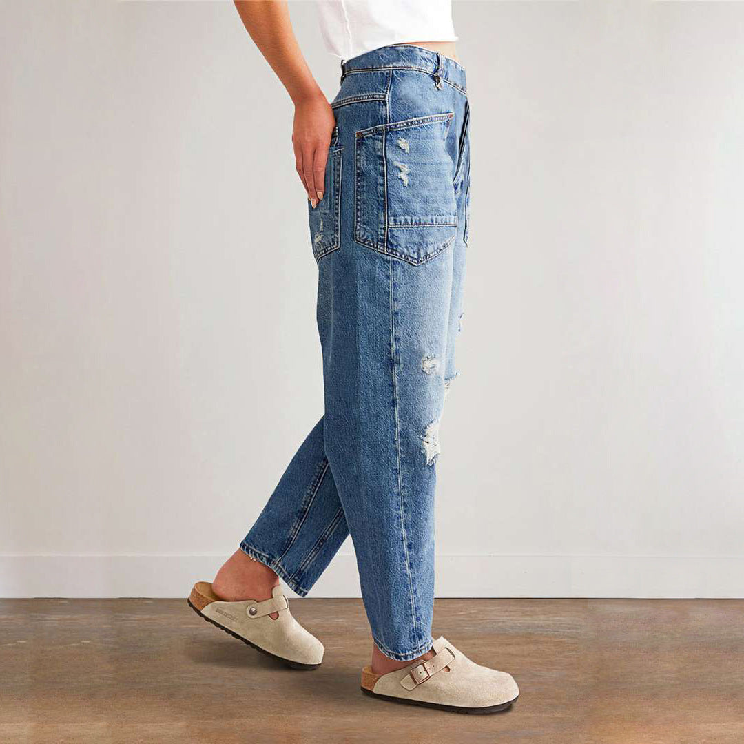 Retro Ripped Loose Straight Jeans