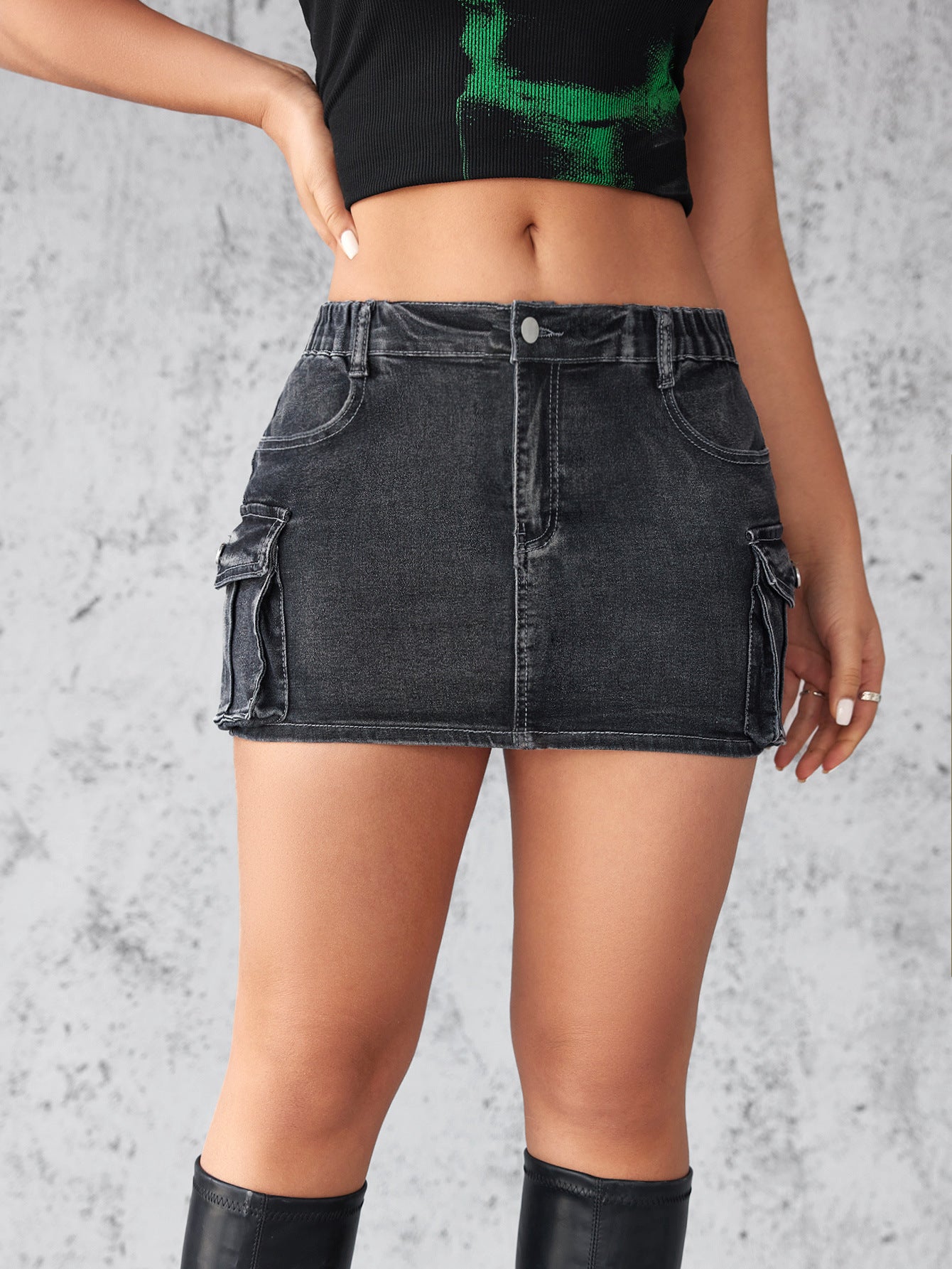 European and American cross-border 2025 new denim skirt women's summer retro stretch slim cargo pocket skirt