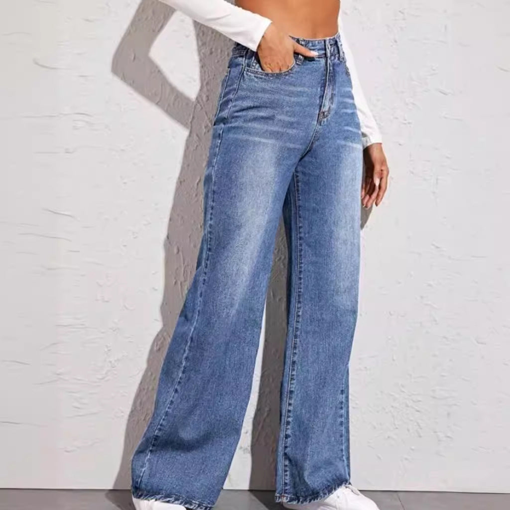 High-Waisted Washed Wide-Leg Jeans