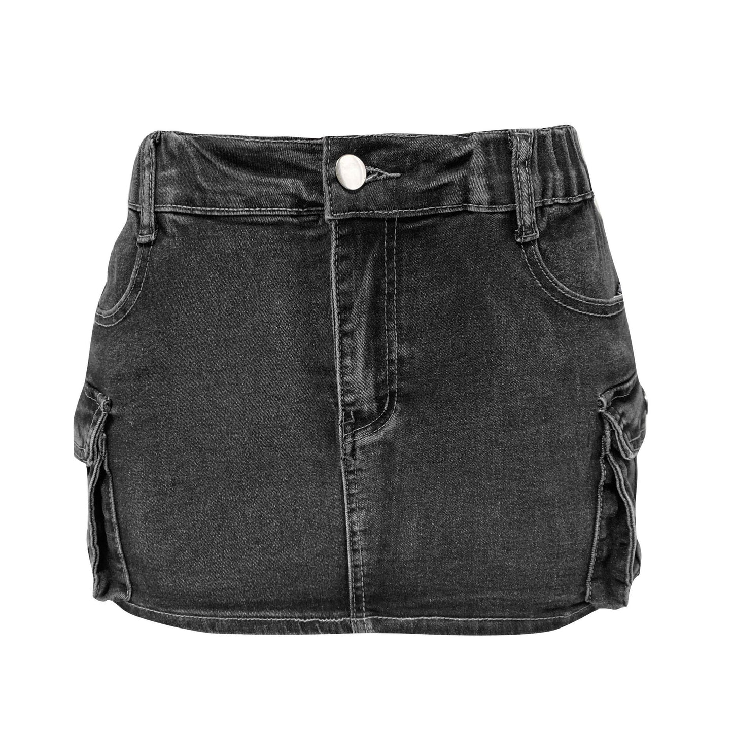 European and American cross-border 2025 new denim skirt women's summer retro stretch slim cargo pocket skirt