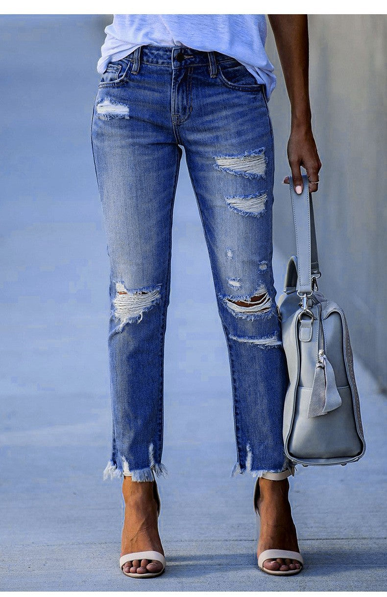 Premium Washed Ripped Tassel Jeans