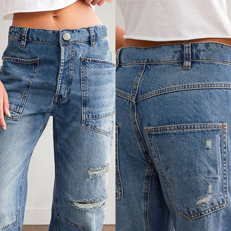 Retro Ripped Loose Straight Jeans